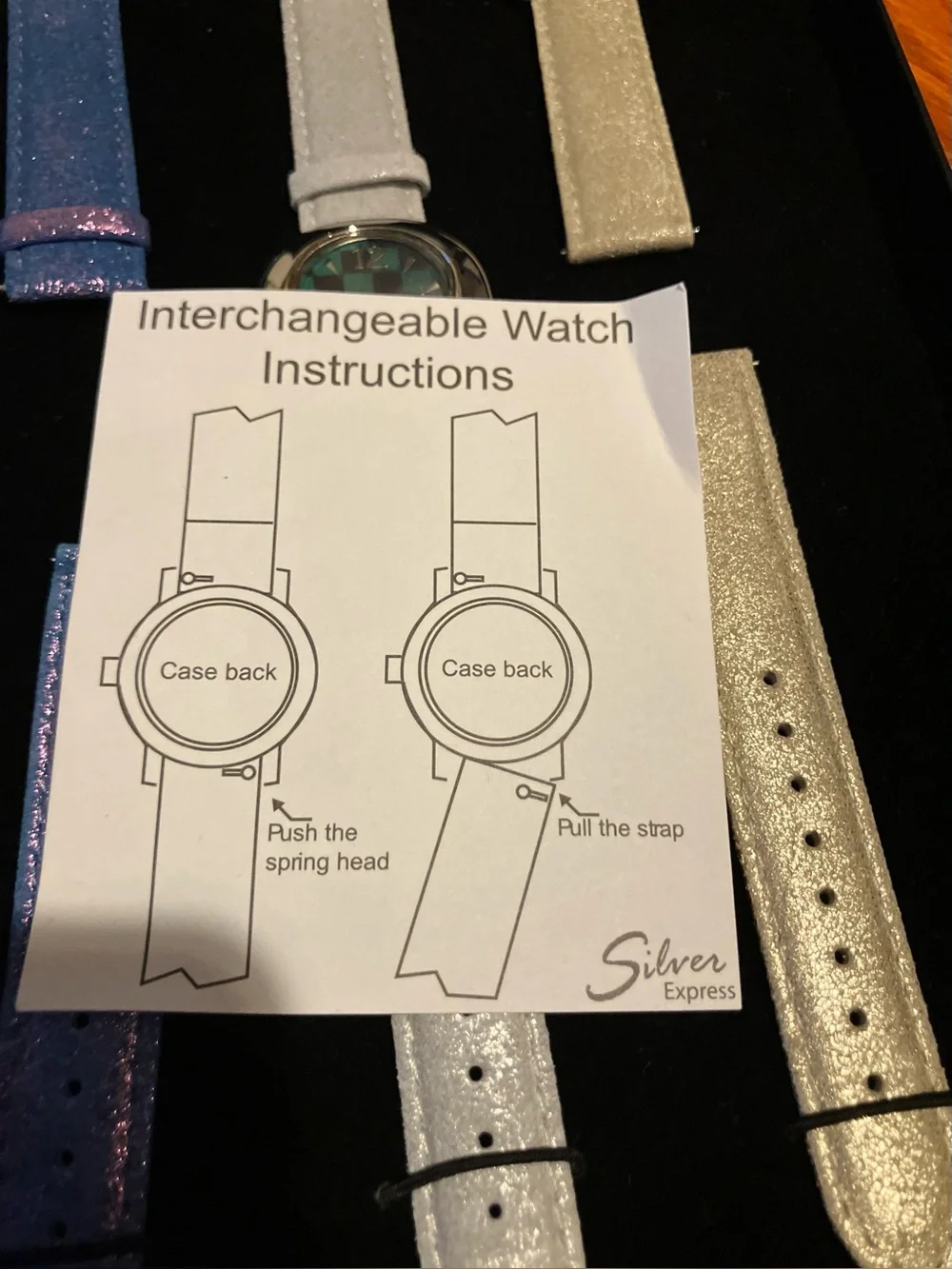 NEW Glitter Interchangeable Strap Fashion Watch - Silver and Blue Options.